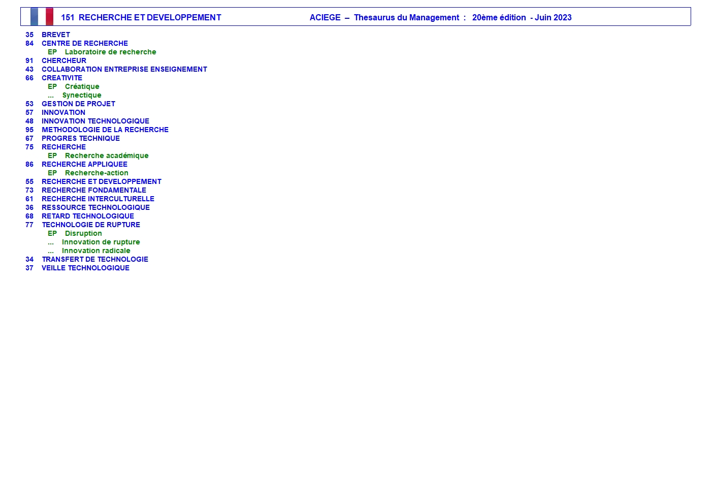 RECHERCHE ET DEVELOPPEMENT
